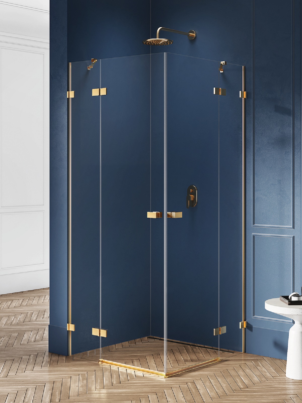 New Trendy Avexa Gold Brushed kabina prysznicowa 110x120 cm prostokątna złoty szczotkowany/szkło przezroczyste EXK-1888