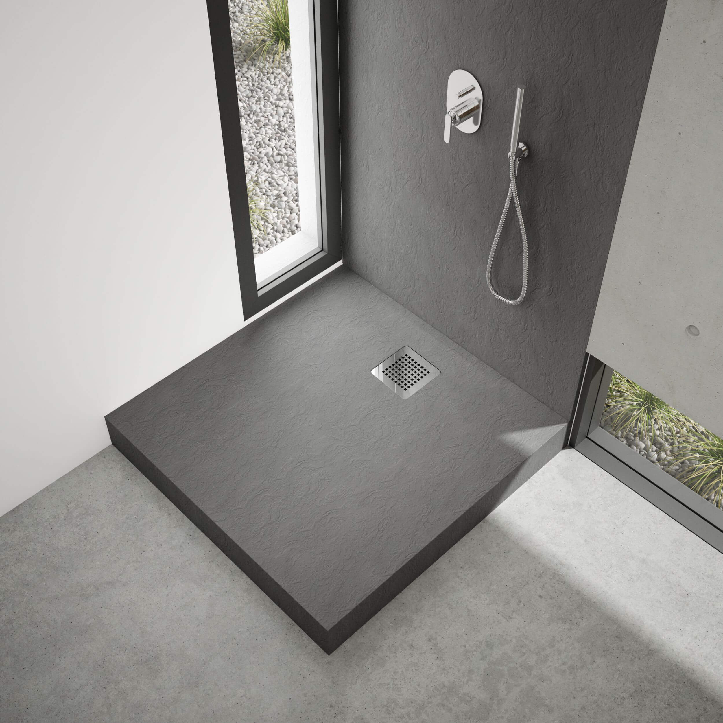Schedpol New Horizons Grey Stone brodzik kwadratowy 80x80 cm szary 3.3400/S/ST-M2