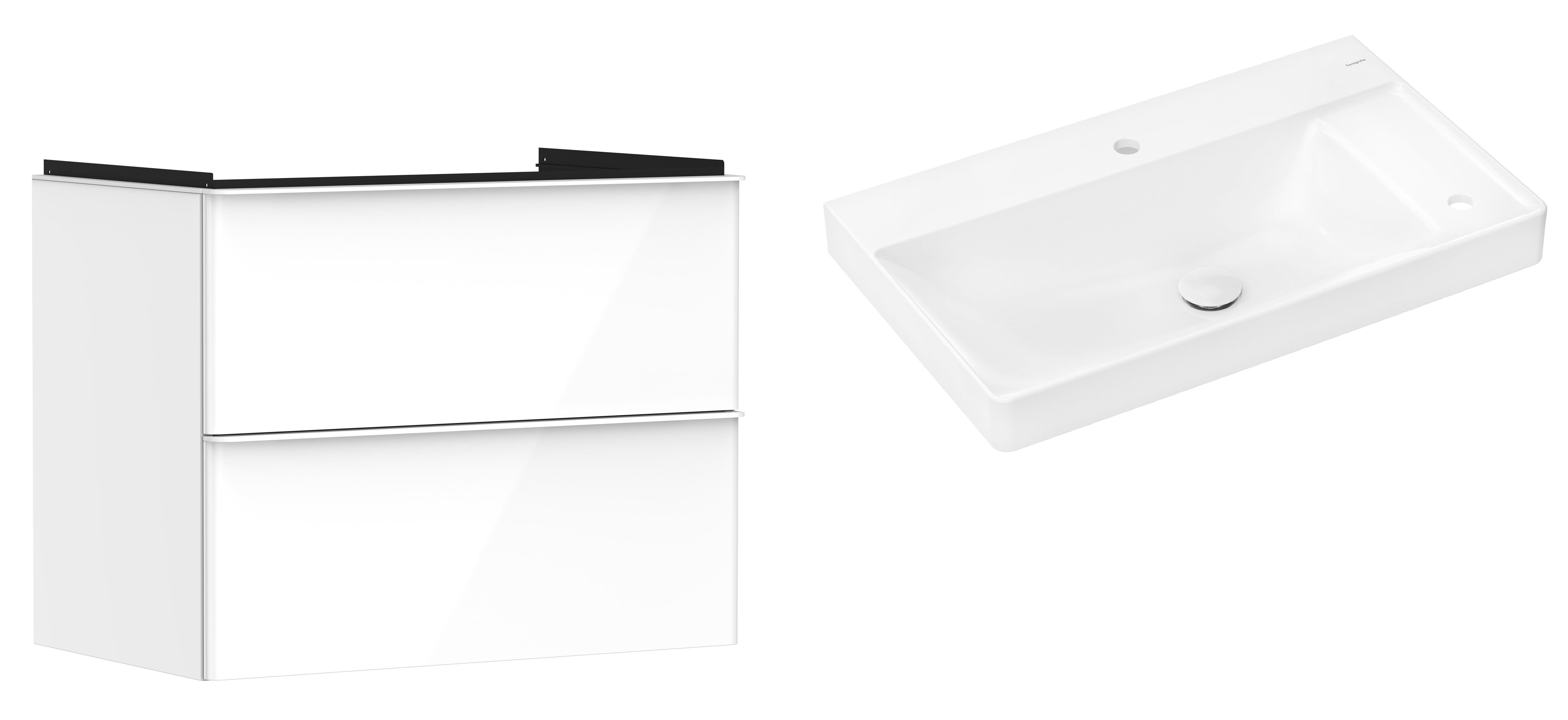 Hansgrohe Xelu Q szafka wisząca z umywalką 80x48 cm biały wysoki połysk/biały mat/biały (54027700, 61025450)