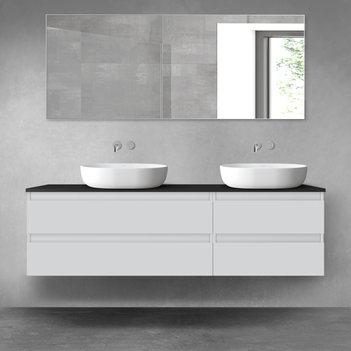 Oltens Vernal zestaw mebli łazienkowych 160 cm z blatem szary mat/czarny mat 68338700