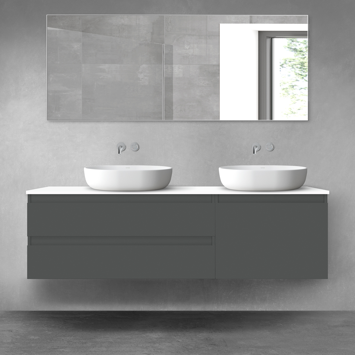 Oltens Vernal zestaw mebli łazienkowych 160 cm z blatem grafit mat/biały połysk 68341400 - Wysyłka w 24h