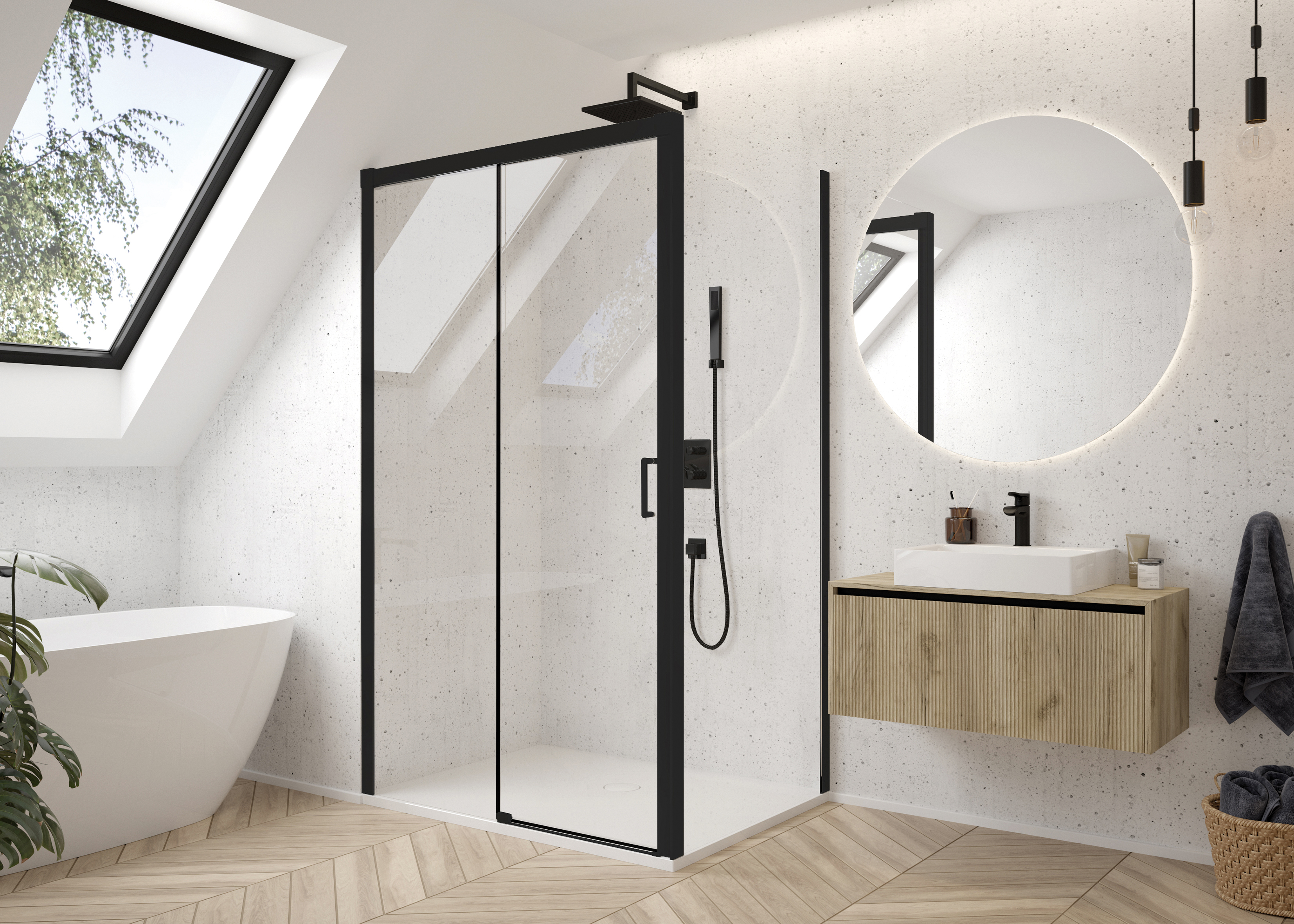 Sanplast Exa Line ścianka prysznicowa SS3/Exa Line-100 cm stała czarny mat/szkło przezroczyste 600-540-2050-59-401