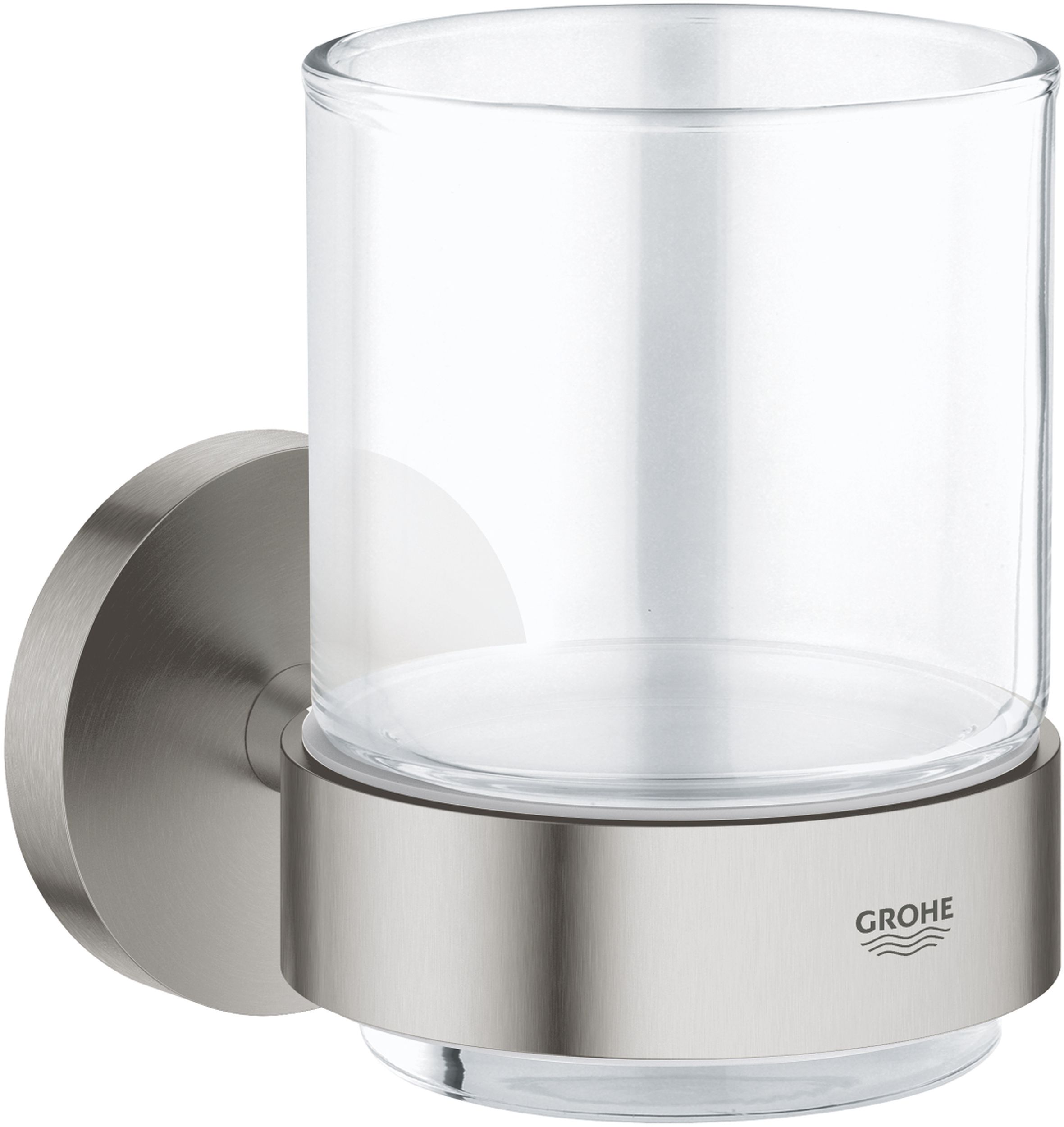 Grohe Essentials kubek do mycia zębów z uchwytem ściennym stal nierdzewna/szkło przezroczyste 40447DC1 - Wysyłka w 24h
