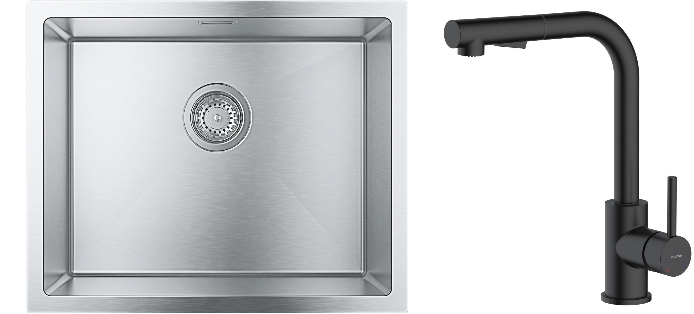Zestaw Grohe K700 zlewozmywak 55x45 cm z baterią kuchenną Oltens Myvat stal szlachetna/czarny mat (35205300, 31726SD0) - Wysyłka w 24h