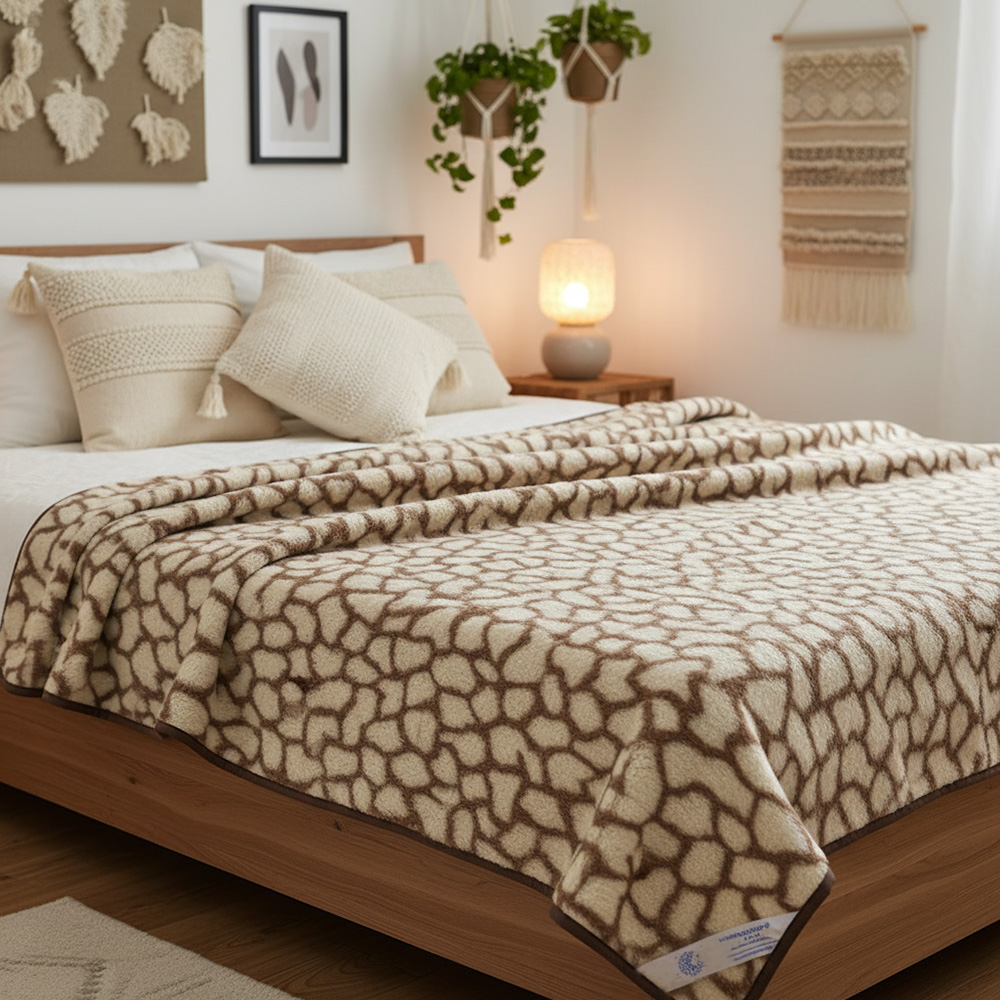 koc wełniany merynos australijski kamyczki Woolmark 140x200