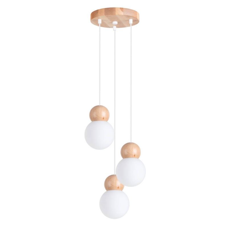 Lampa wisząca Sollux Lighting Pekka białe klosze i naturalne drewno szklane kule 3xG9 x 8W 1 szt.