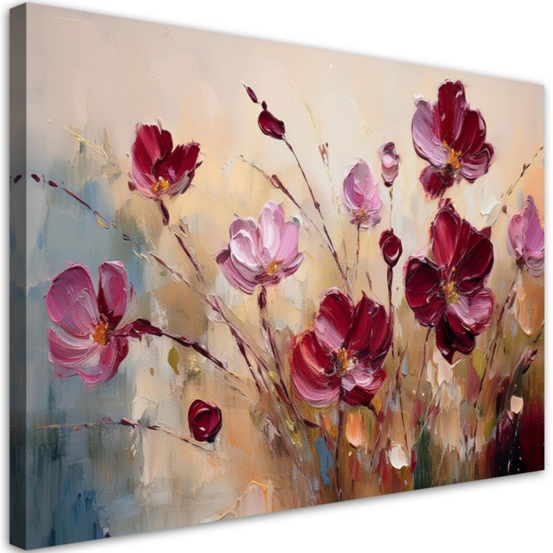 Obraz do salonu sypialni Feeby Kwiaty Czerwone Maki Beżowy 100x70 cm 1 szt