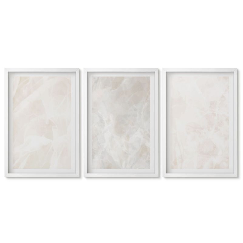 Seria obrazów 3 sztuki Tulup 40x60 cm Struktura eleganckiego marmuru Obrazy nad biurko zestaw biała rama 1 kpl