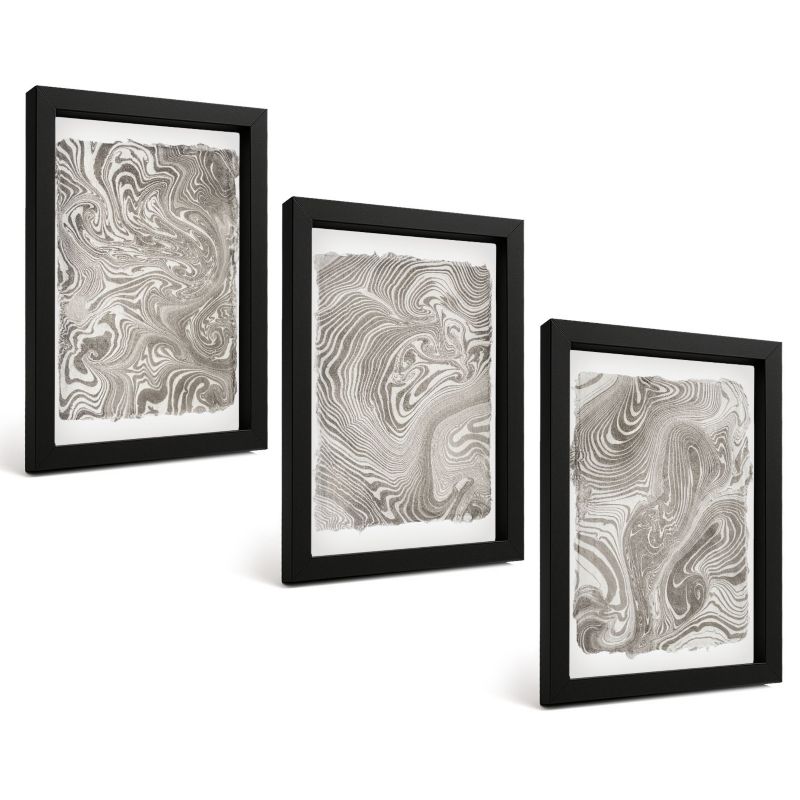 Galeria 3 Obrazów w Czarnej Ramie ArtPrintCave 20x30 cm Komplet ścienny Nowoczesne kształty malarstwo 1 kpl.