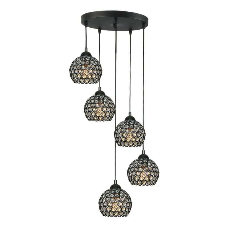 Lampa wisząca EDYLIT kaskada 5xE27 kryształkowe klosze czarna glamour do salonu KLAUDIA 13-729 1 szt.