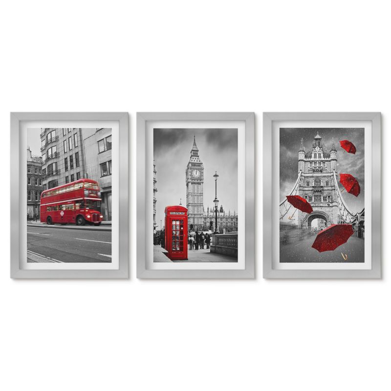 Obrazy w srebrnej ramie Tulup 20x30 cm Czerwone akcenty Londyn Małe obrazy do kuchni w ramie 1 kpl