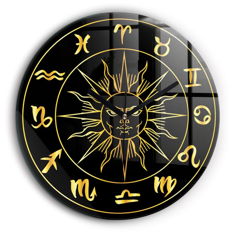 Zegar szklany czarne wskazówki Wallfluent fi60 cm Znaki zodiaku 1 szt.