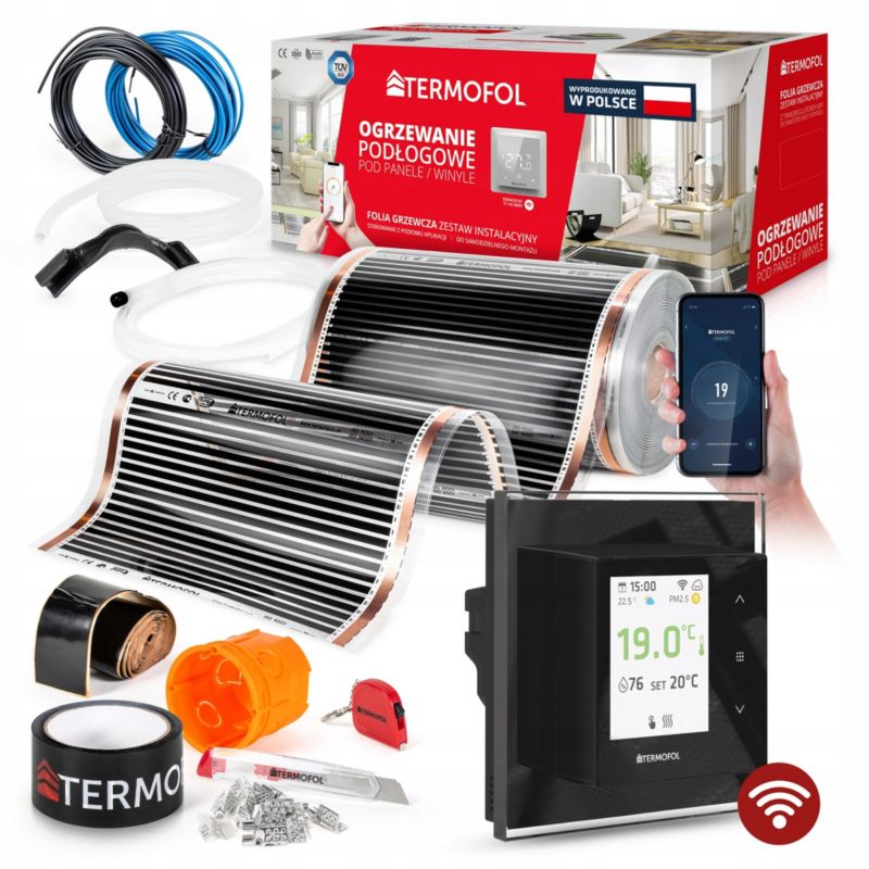 ZESTAW Folia Grzewcza TERMOFOL PODCZERWIEN MOC 140W 50cm pow. 12m² H7 BLACK + WiFi 1kpl