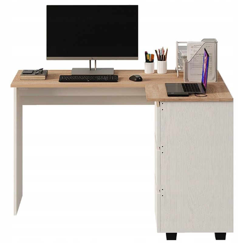 Biurko narożne Rebiko z regałem komputerowe półki 3 szuflady loft nowoczesny 120cm, 1 szt.