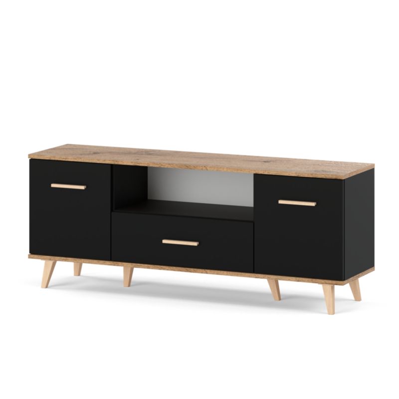 Szafka Rtv Stiv-Meble Pod Telewizor Czarna Dąb Wotan Komoda Stojąca 137X36X54.6 Cm 1 Szt.