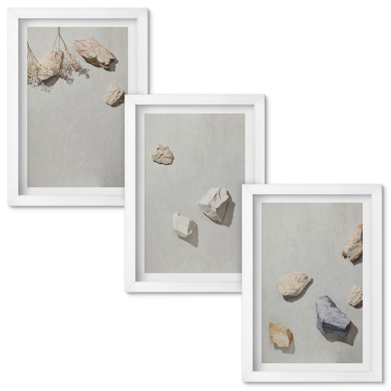 Tryptyk w Ramie Wallfluent Boho kamienie plaża dekoracje Biała rama 20x30cm 3 szt.