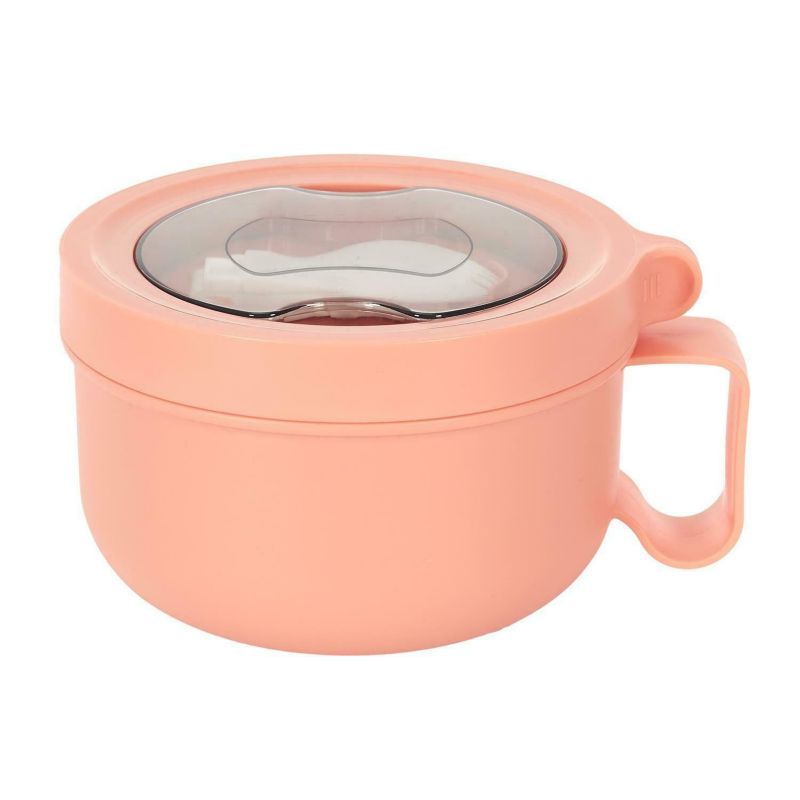 Lunchbox okrągły INTESI pomarańczowy z metalowym wnętrzem i widelcem do pracy lub szkoły 1 szt.