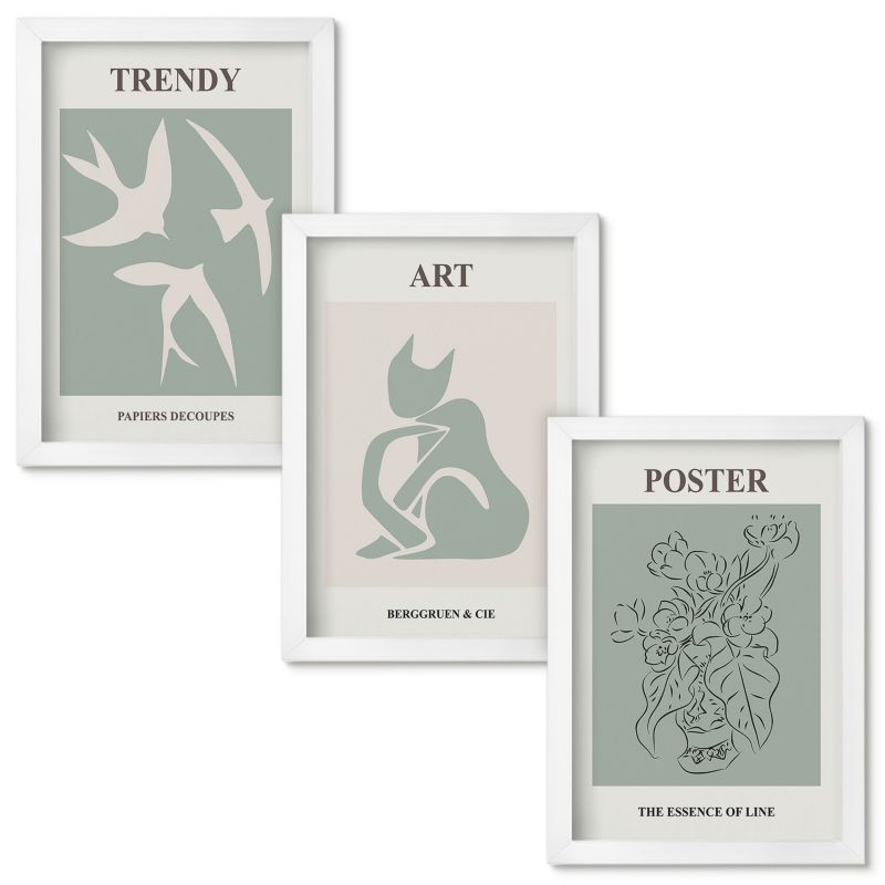 Obraz Ścienny Zestaw Wallfluent Stylowe ilustracje Matisse Biała rama 20x30cm 3 szt.