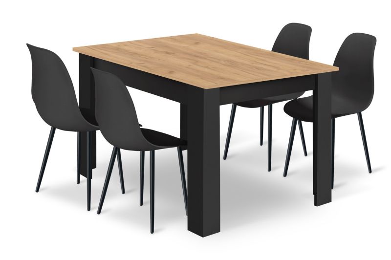 Zestaw Songmics Stół 120x80cm Artisan nogi czarne + 4 krzesła czarne nogi czarne 1 kpl.