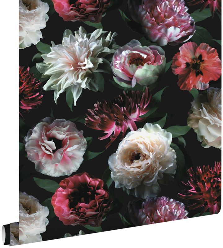 Tapeta ESTAhome kwiaty różowym,czarnymIciemnej zieleni 53 cm x 10.05 m - 1 rol.