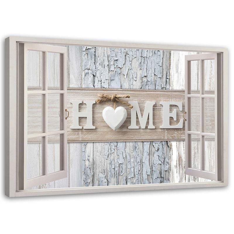 Obraz na płótnie Feeby Okno Napis Home Serce shabby chic 90x60cm 1szt