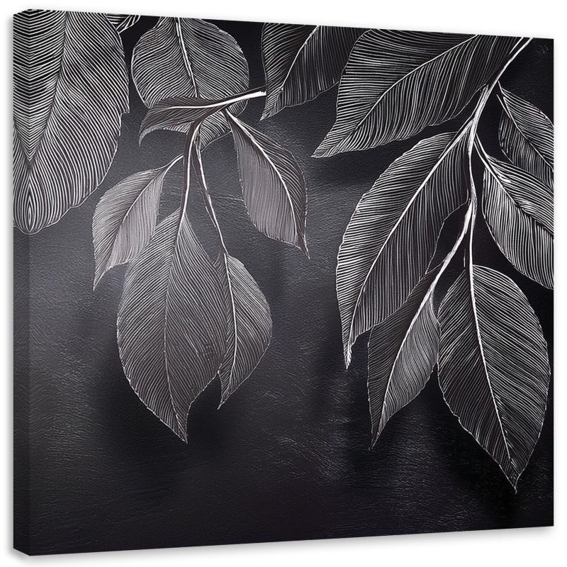 Obraz na płótnie Feeby Minimalizm Liście Rośliny Czarno Biały 60x60cm 1szt