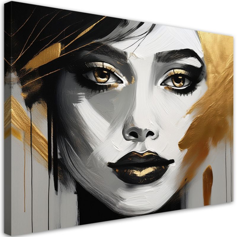 Obraz nowoczesny do salonu Feeby Twarz kobiety z elementami złota glamour 100x70cm 1szt
