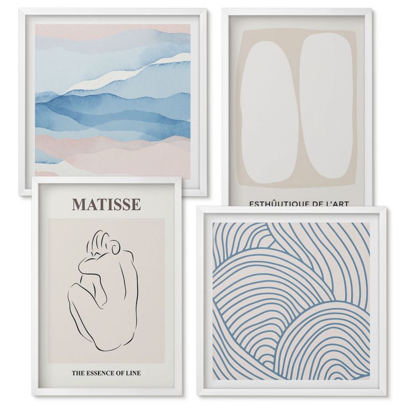 Set Obrazów w Ramie Wallfluent Abstrakcyjne formy Matisse Biała rama 4 szt.