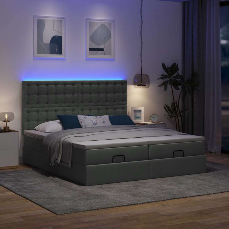 Łóżko otomana WaszeMeble z materacem 200x220 cm Ciemnoszary tkanina z LED ze schowkiem WM-3314591 1 szt.