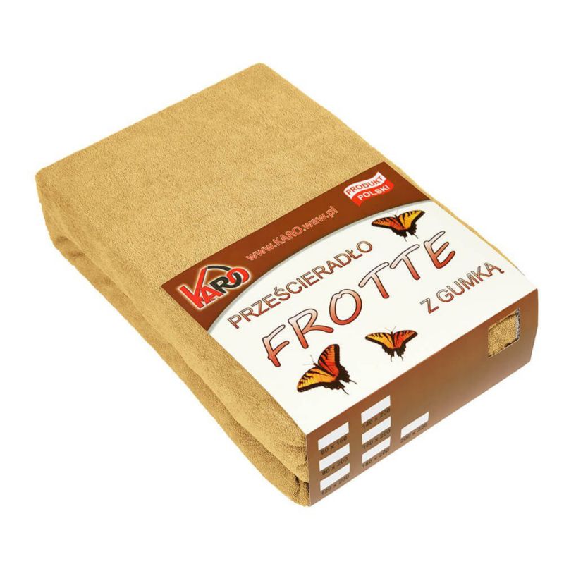 Prześcieradło frotte z gumką KARO 180x200 musztardowe piaskowe 1 szt.