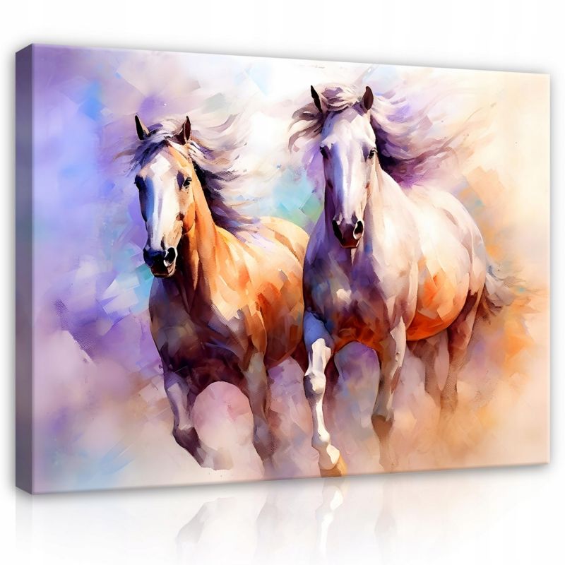 Obraz WALLARENA Do Sypialni Salonu Na Płótnie Konie Nowoczesny Zwierzęta Fioletowy 120x80 cm PP14699O20 1 szt.