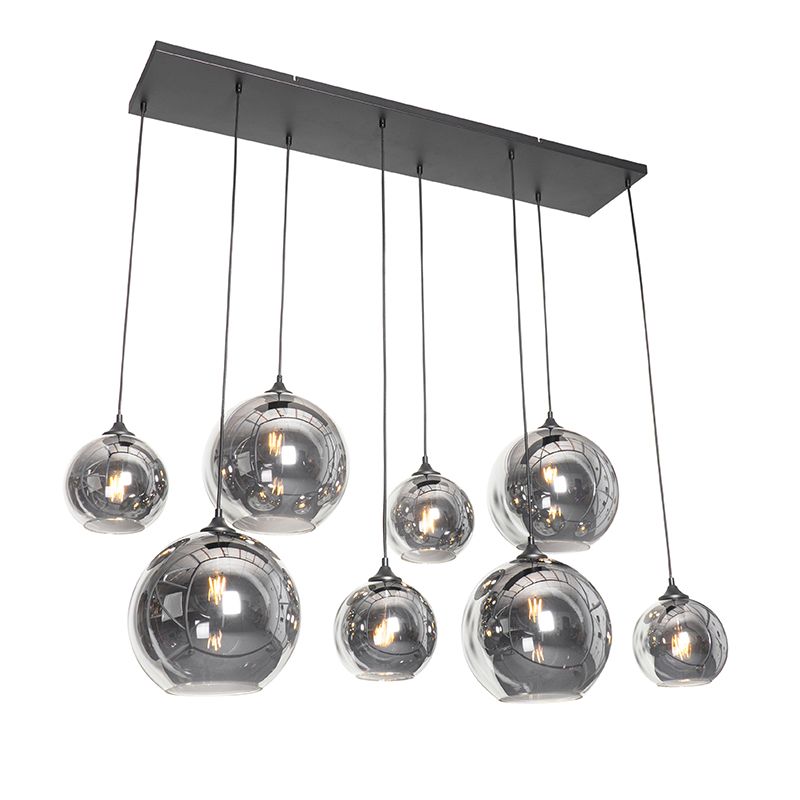 Artdeco lampa wisząca z kloszem (5 punktów) do stołu jadalnego Qazqa Sandra 140 czarny max 40W E27 z 8 punktami świetlnymi 1 szt.