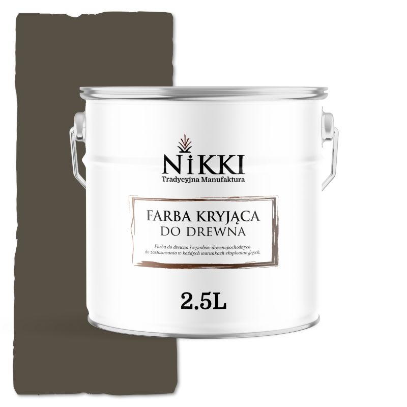 Farba do Drewna Kryjąca na Zewnątrz i Wewnątrz NIKKI Szaro-Brązowy RAL7013 Półmat 2,5L