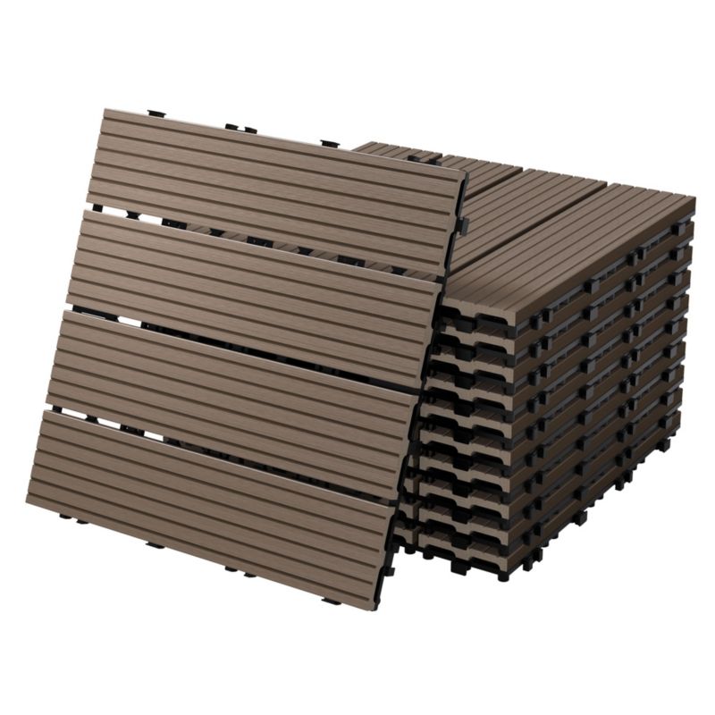 Płytki tarasowe ECD Germany WPC 30x30 cm ciemnobrązowy wygląd drewna deski podłoga system klik drenaż panele balkon ogród 11 szt.