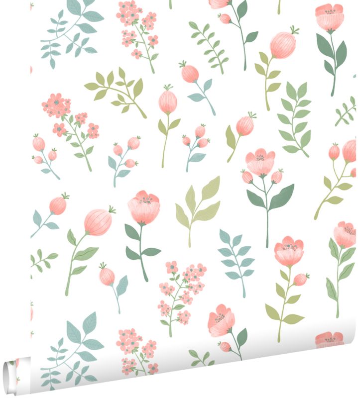 Tapeta ESTAhome kwiaty różowymIszaro zielonym 50 x 900 cm - 1 rol.