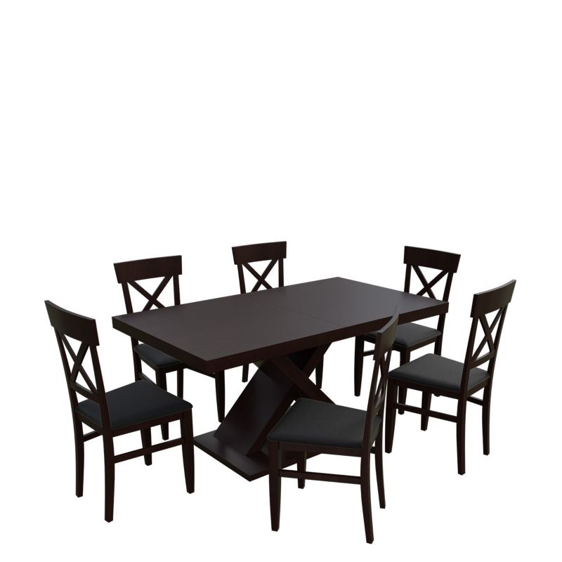 Zestaw RO44 MIRJAN 24 Stół rozkładany S50 90x160/210 + 6 krzeseł K64 orzech + czarna ekoskóra 1 kpl.