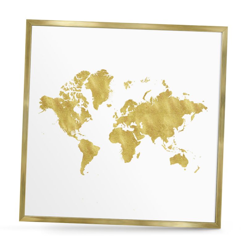 Magnetyczna tablica ozdobna ArtPrintCave 50x50 Mapa świata w złotej ramie 1szt