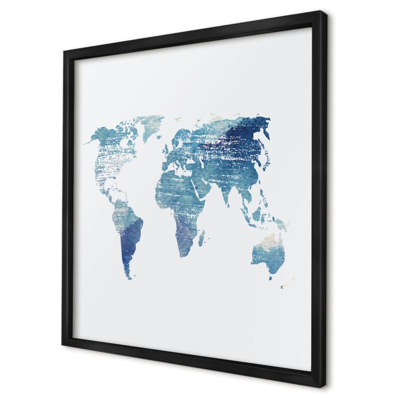Ozdobna tablica na magnesy Wallfluent 50x50 Akwarelowa mapa w czarnej ramie 1szt