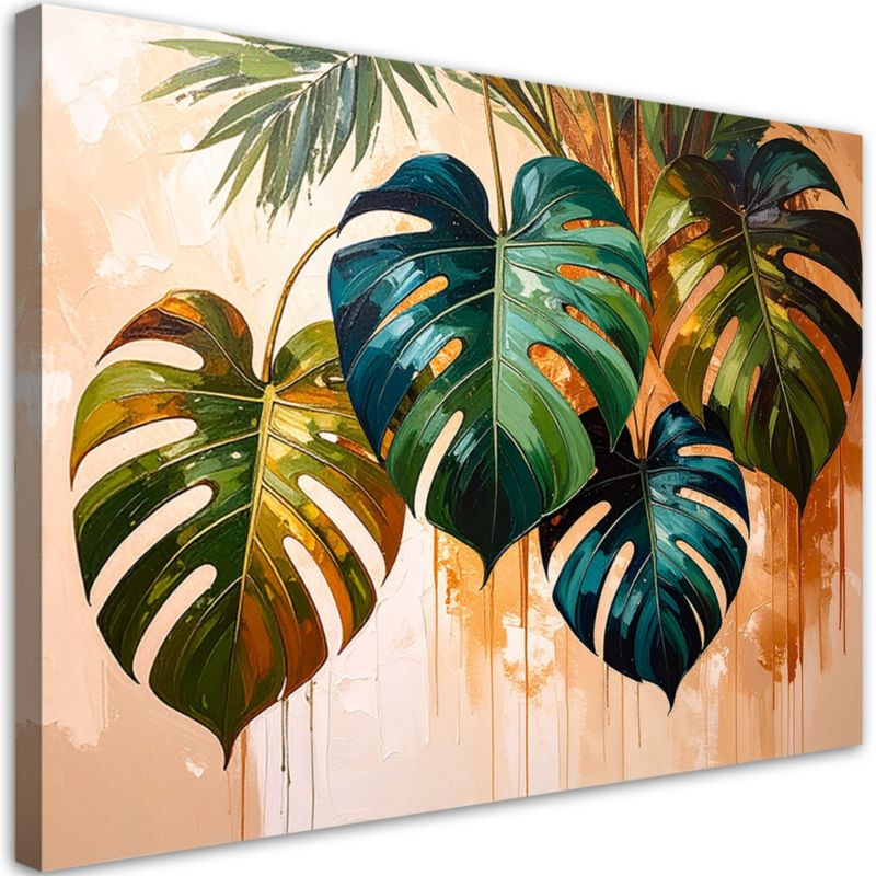 Obraz nowoczesny do salonu sypialni Feeby Monstera Liście efekt farby 100x70cm 1szt