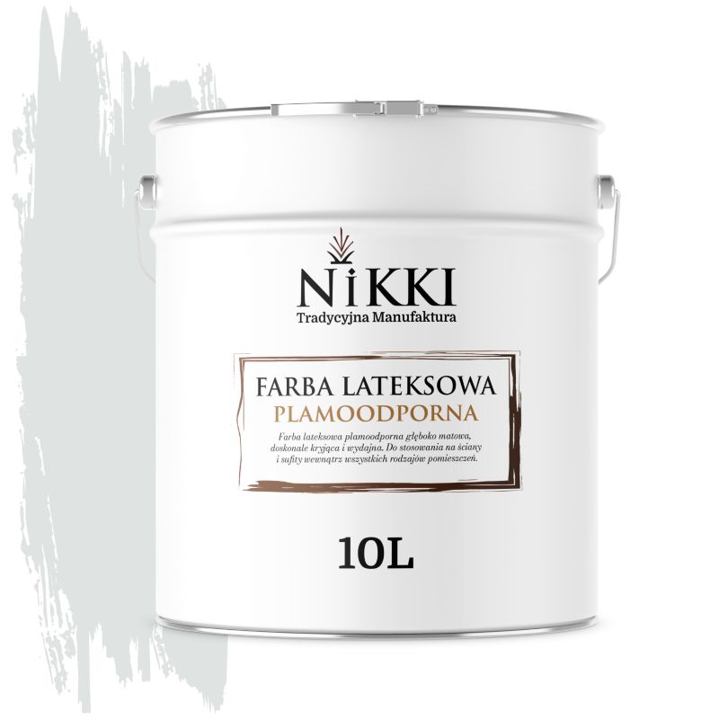 Farba Lateksowa Premium do Ścian i Sufitów Odporna na Plamy NIKKI Biel złamana w khaki H1675 Głęboki Mat 10L