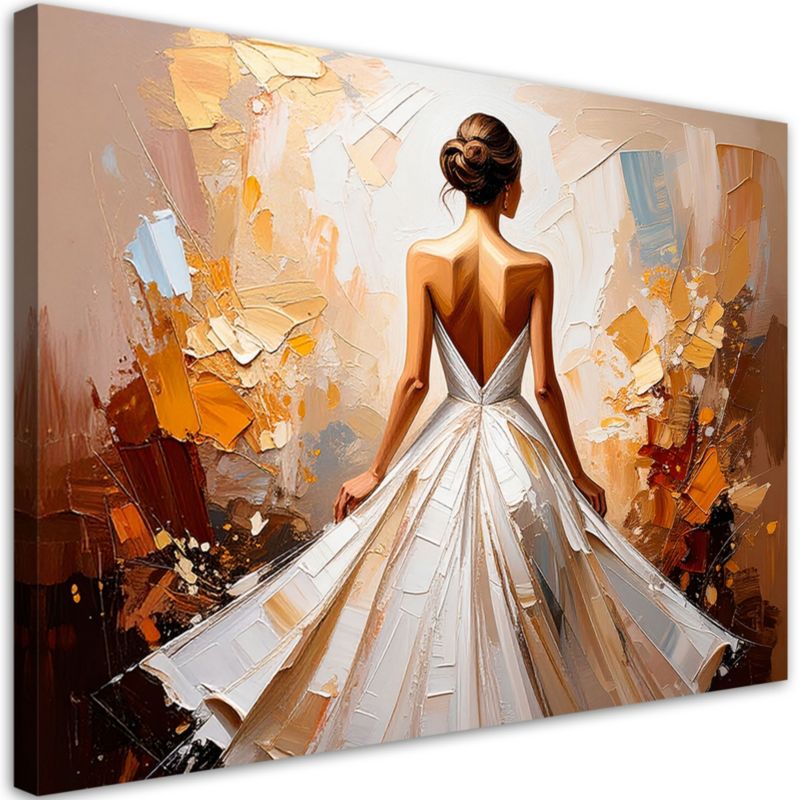 Obraz nowoczesny do salonu sypialni Feeby Kobieta w białej eleganckiej sukni 60x40cm 1szt