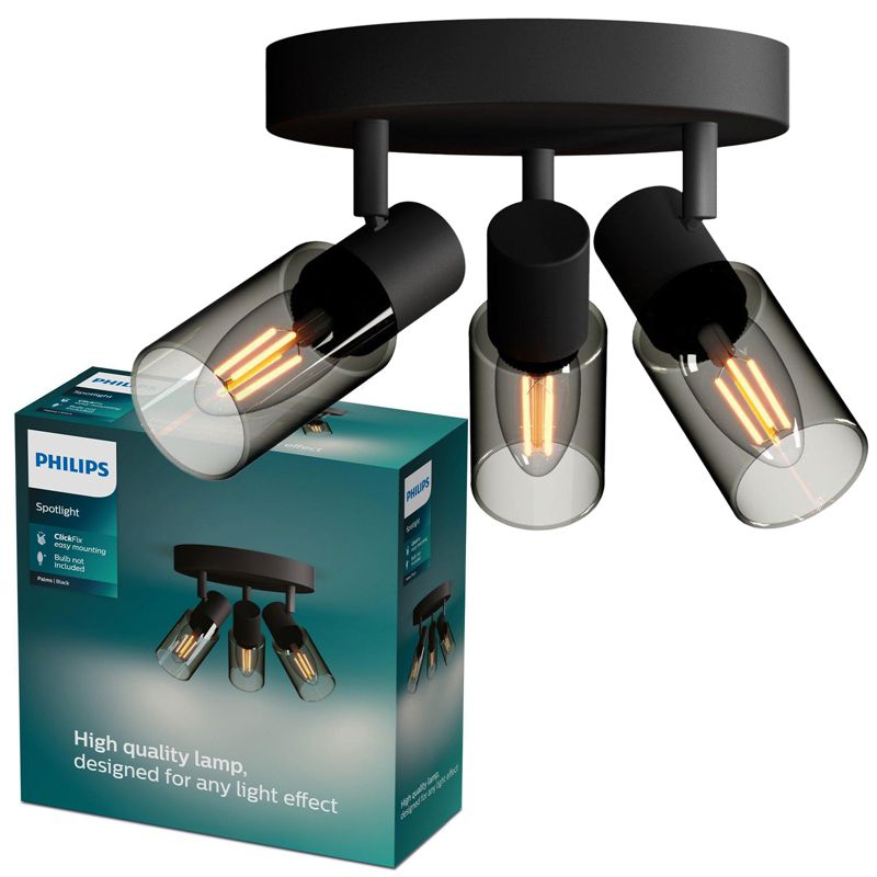 Lampa Sufitowa Palms Philips Reflektor Spot Spot 3x E14 Szkło Dymione Czarna 1 szt.