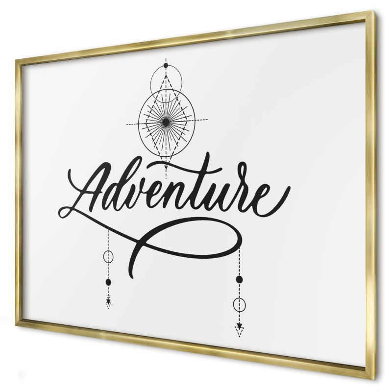 Tablica magnetyczna do salonu Wallfluent 100x70 Typograficzna przygoda w złotej ramie 1szt