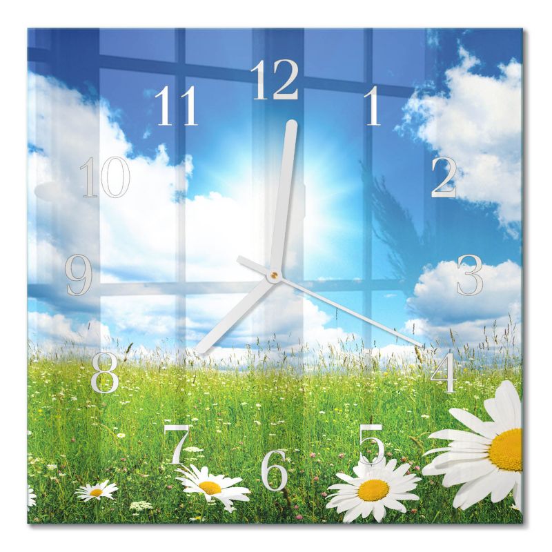 Zegar Ścienny Cichy Mechanizm Tulup 30x30 cm z Białymi Wskazówkami Kwiaty Łąkowe 1 szt.