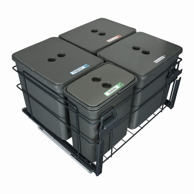 Sortownik śmieci SQUARE ECO do szafki 60cm cichy domyk 4 kosze 3x16l + 1x8l z mocowaniem frontu Sortowniki24 1 szt.