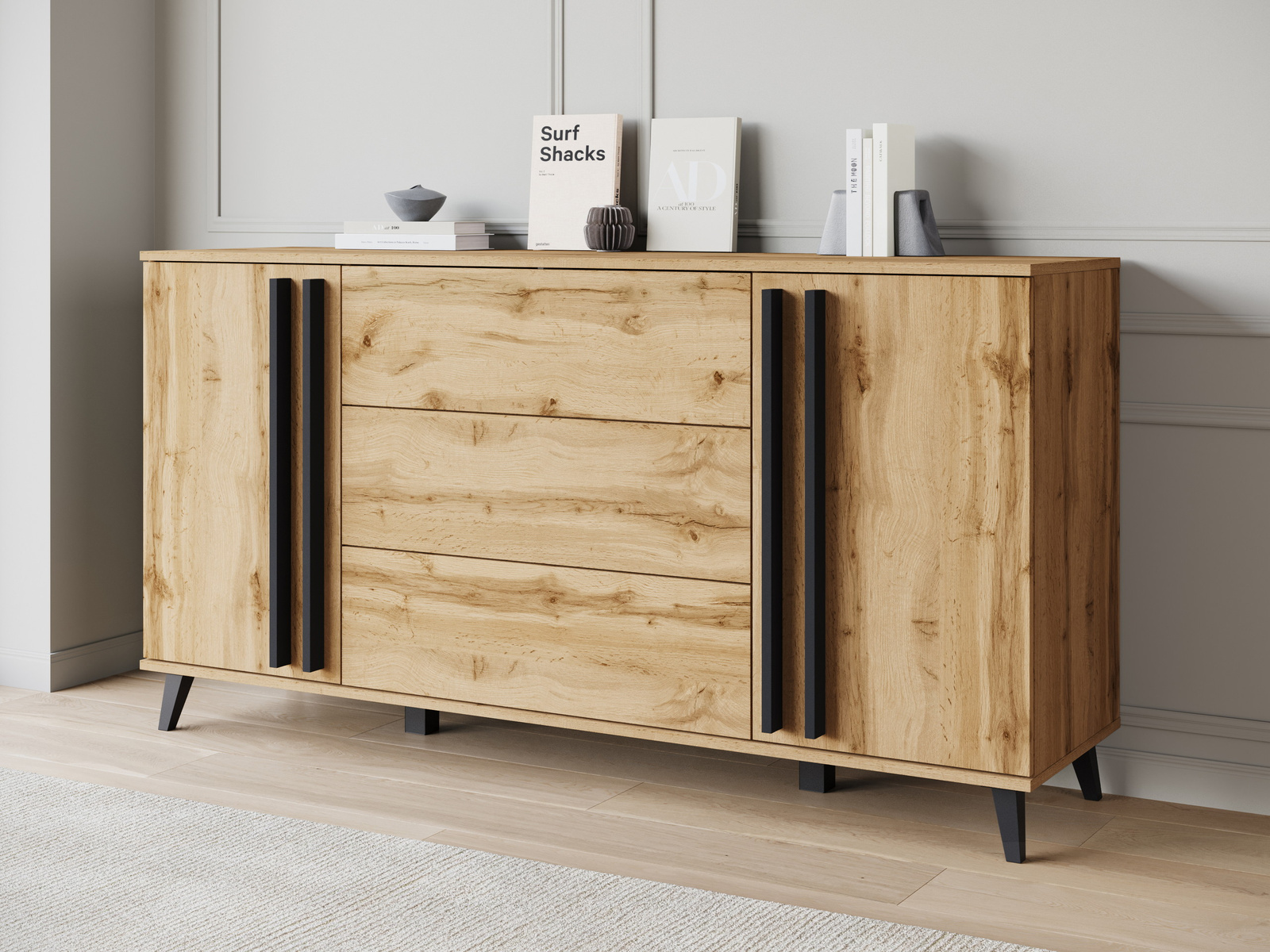 Komoda 150 cm z szufladami do salonu HOMELY dąb wotan