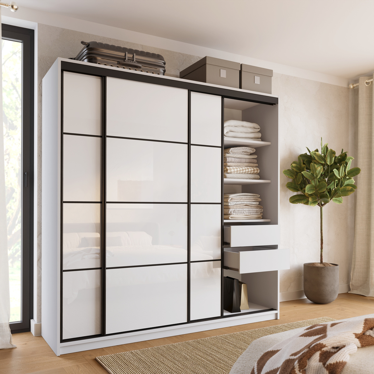 Szafa przesuwna 200 cm biała połysk LOFT