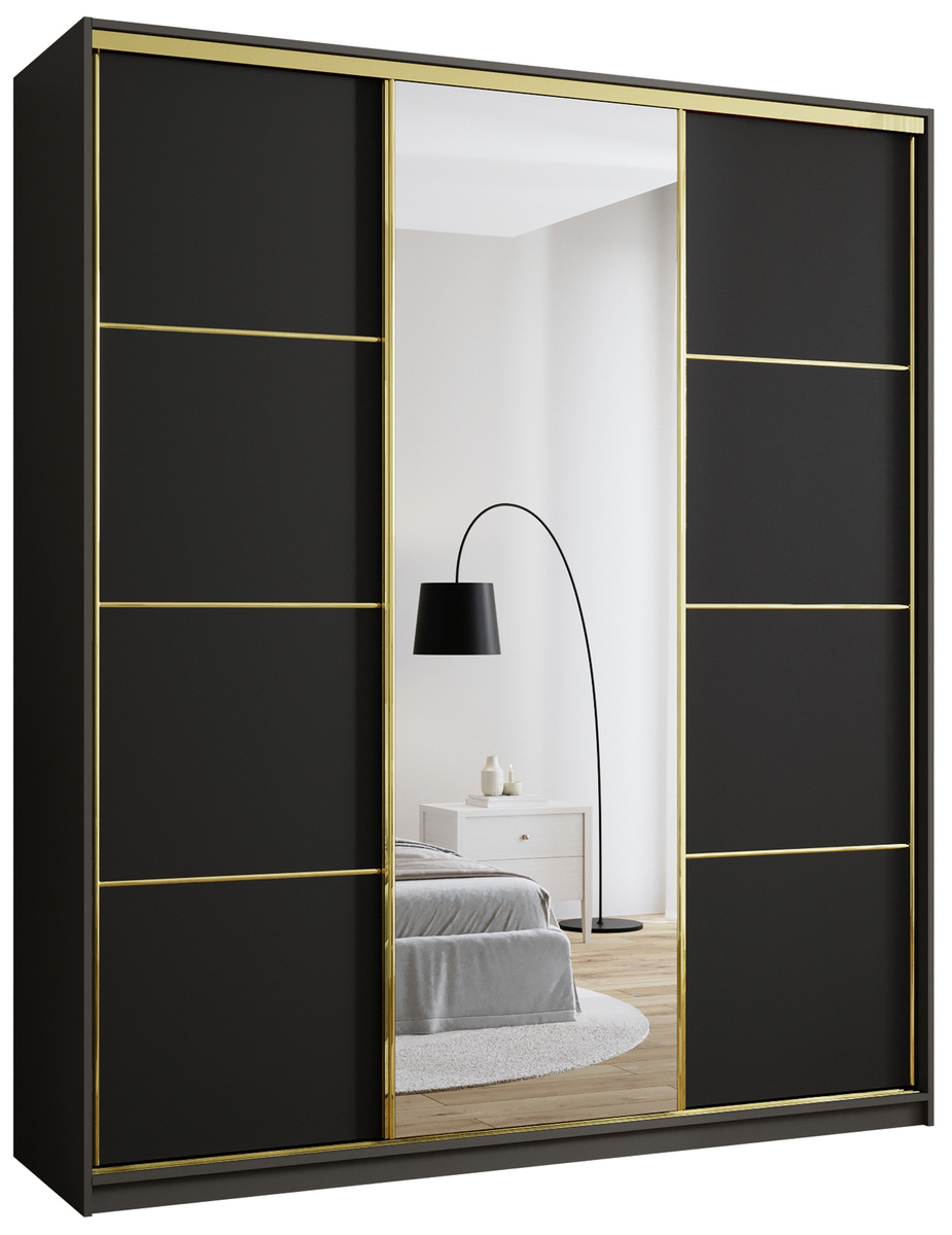 Czarna szafa przesuwna z lustrem 200 cm GOLD NEW MAX