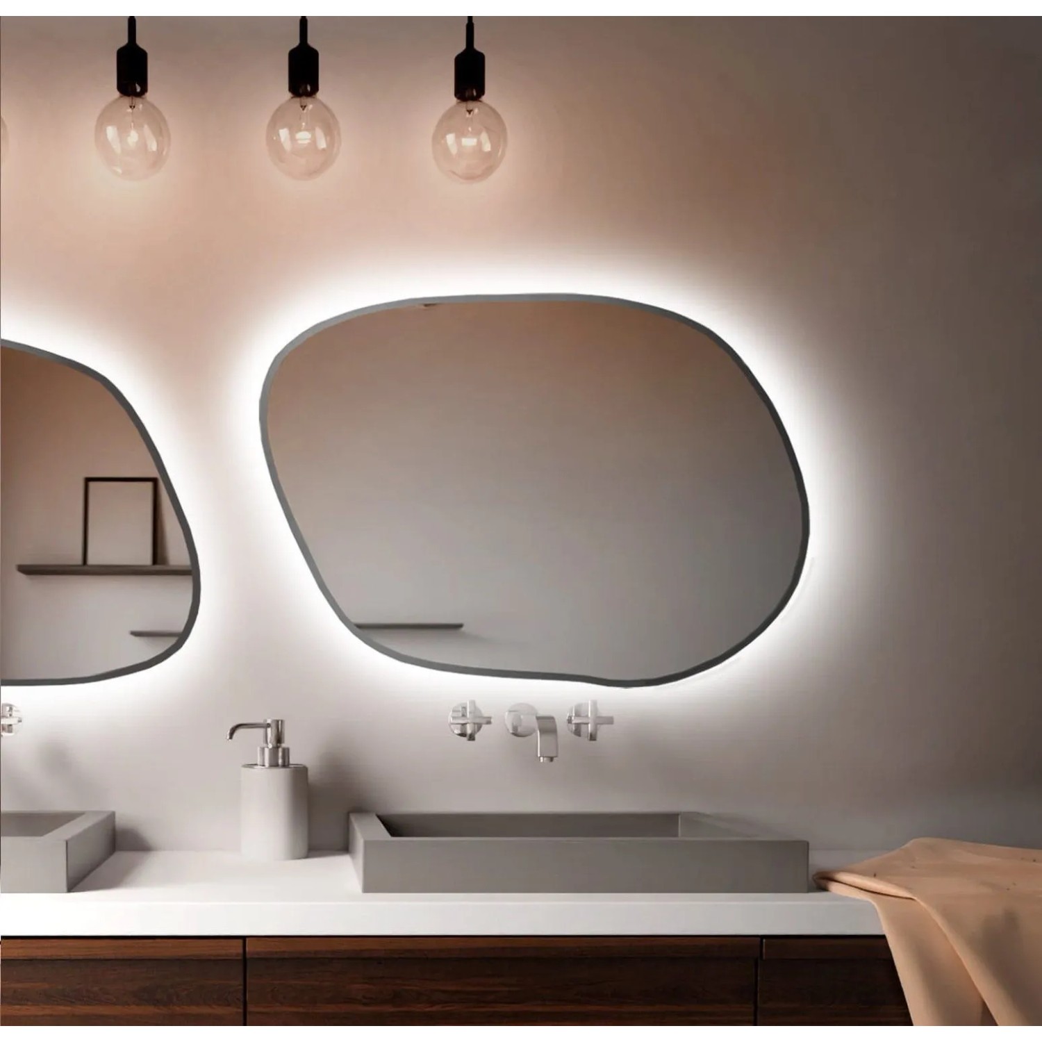 Lustro LED TBorder czarne Ciepłe 100x71 cm