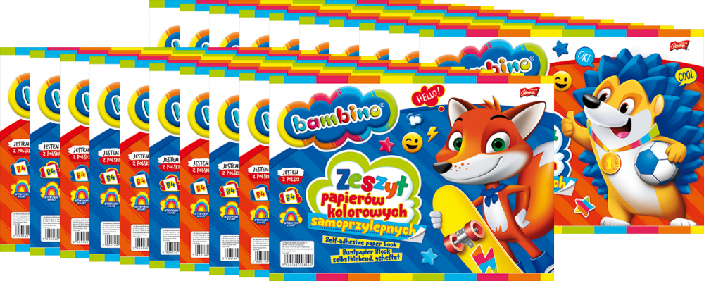 20x Zeszyt papierów kolorowych Bambino Zwierzaki Uczniaki, samoprzylepny, B4, 8 kartek